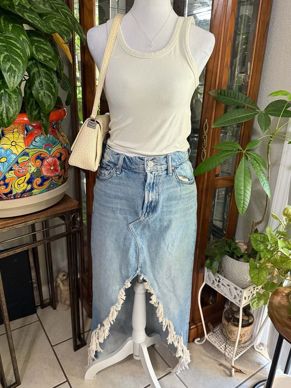MOTHER The Ditcher Maxi Super Fray Denim Skirt